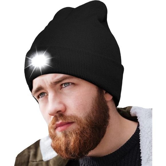 Unisex LED Beanie with Light, Hat with Light, USB Rechargeable Hands Free